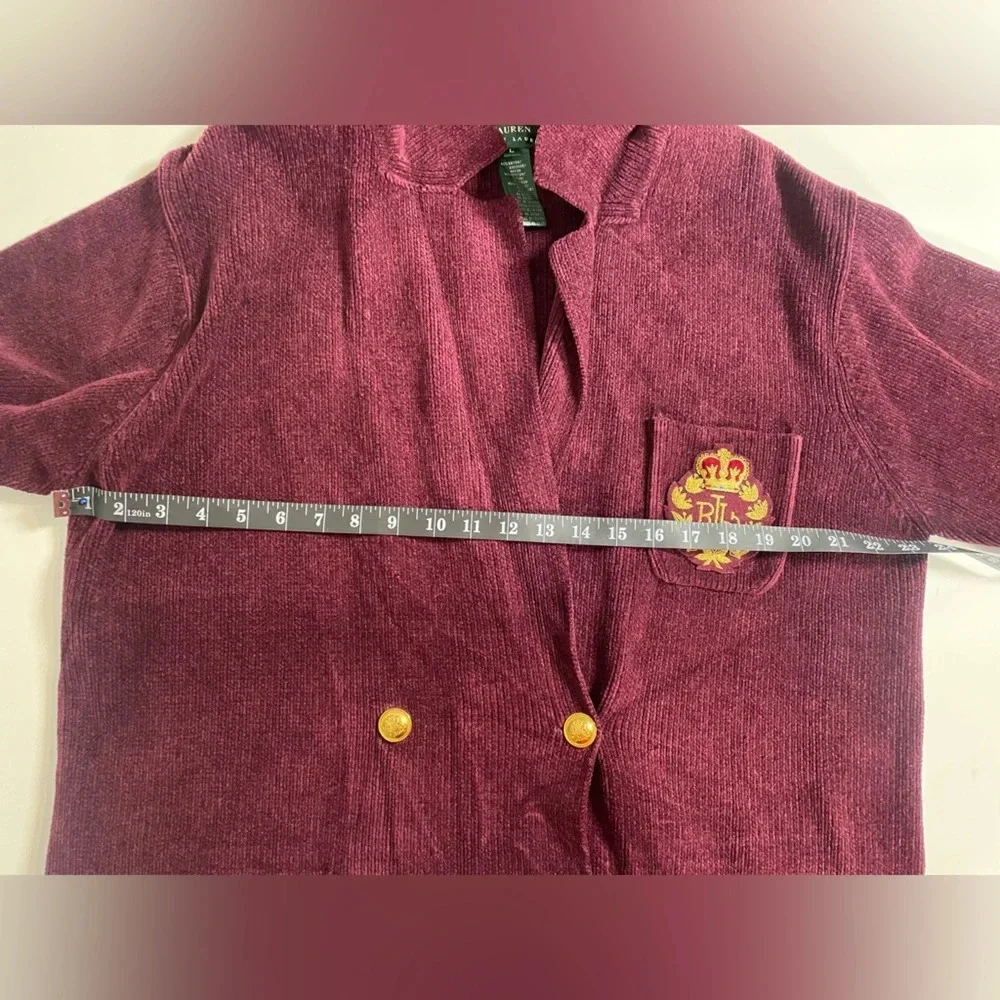 Lauren Ralph Lauren Burgundy Knit Blazer with Gold Crest Buttons - Picture 7 of 11